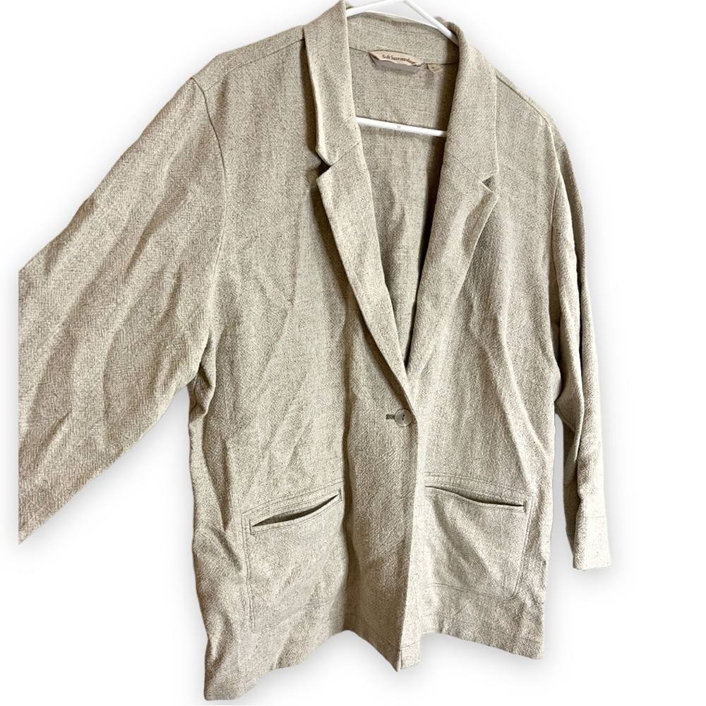 Soft surroundings linen blend cream minimalist button blazer size xl